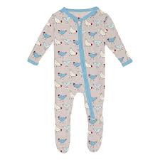 Kickee - Printed Footie - Blue Chickens