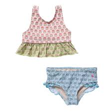 Pink Chicken - Girls Palmer Tankini - Multi Prairie Block Print