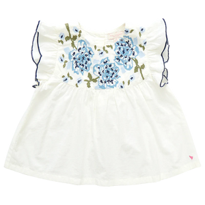 Pink Chicken - Girls Kari Top - Multi Blue Embroidery