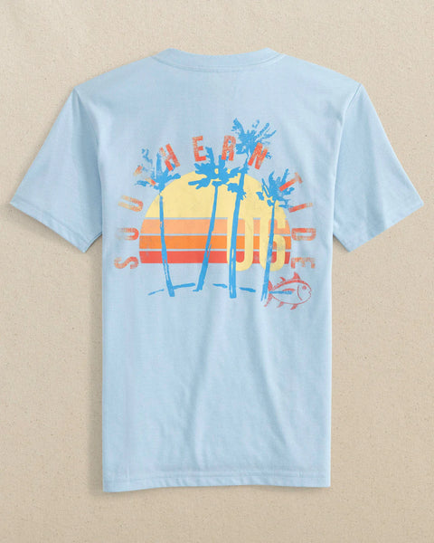 Southern Tide- Y Sunset Palms Tee- Cerulean