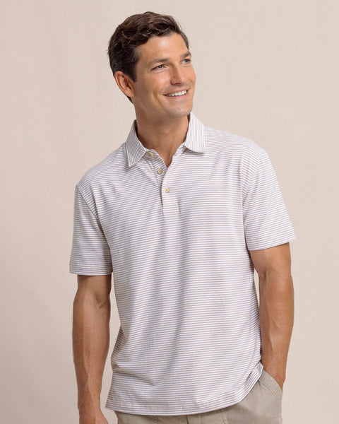 Southern Tide- Linen Cotton Sandwave Polo- Khaki
