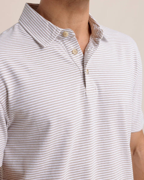 Southern Tide- Linen Cotton Sandwave Polo- Khaki