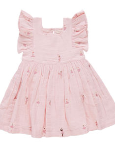 Pink Chicken - Girls Elsie Dress - Ballerina Embroidery