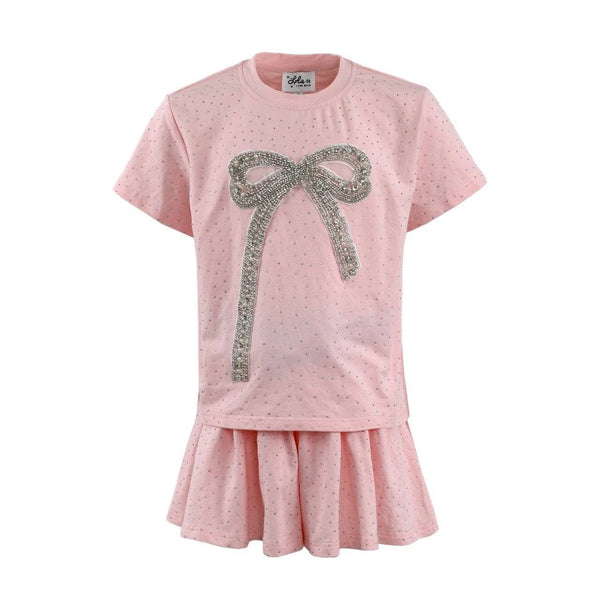 Lola & The Boys- Crystal Bow Short Set- Pink