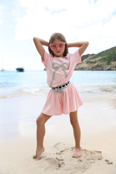 Lola & The Boys- Crystal Bow Short Set- Pink