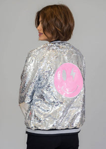 Lola and the Boys - Emoji Sequin Bomber Jacket - Pink