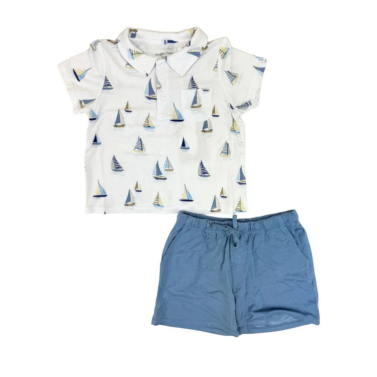 Angel Dear - Sailboats Blue Polo Shirt & Short