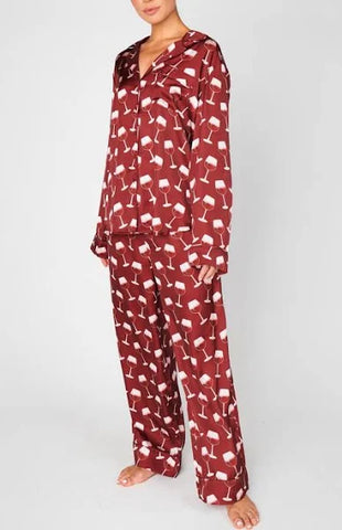 Show Me Your Mumu - Classic PJ Set - Red Wine Silky
