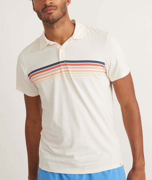Marine Layer - Sport Crest Stripe Recycled Polo White Multi Stripe