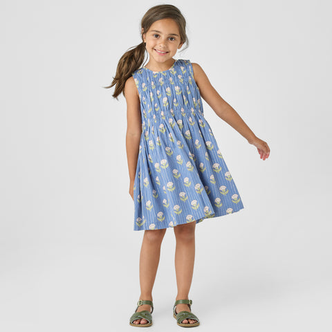 Pink Chicken - Girls Sleeveless Waverly Dress - Periwinkle Small Bud