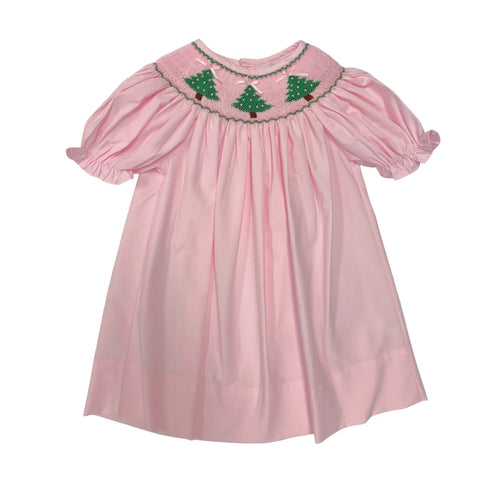 Sweet Dreams - Christmas Tree Smocked Pink Dress