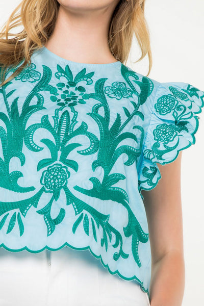 THML - Flutter Sleeve Embroidered Top