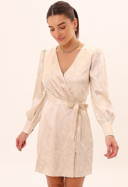 Greylin - Pauline Jacquard Faux Wrap Dress Cream