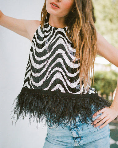 Hutch - W's JoJo Top Black and White Wave Sequin