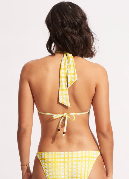 Seafolly - Amalfi Check Side Tri w/ Loop Tie Side Hipster - Lime Light