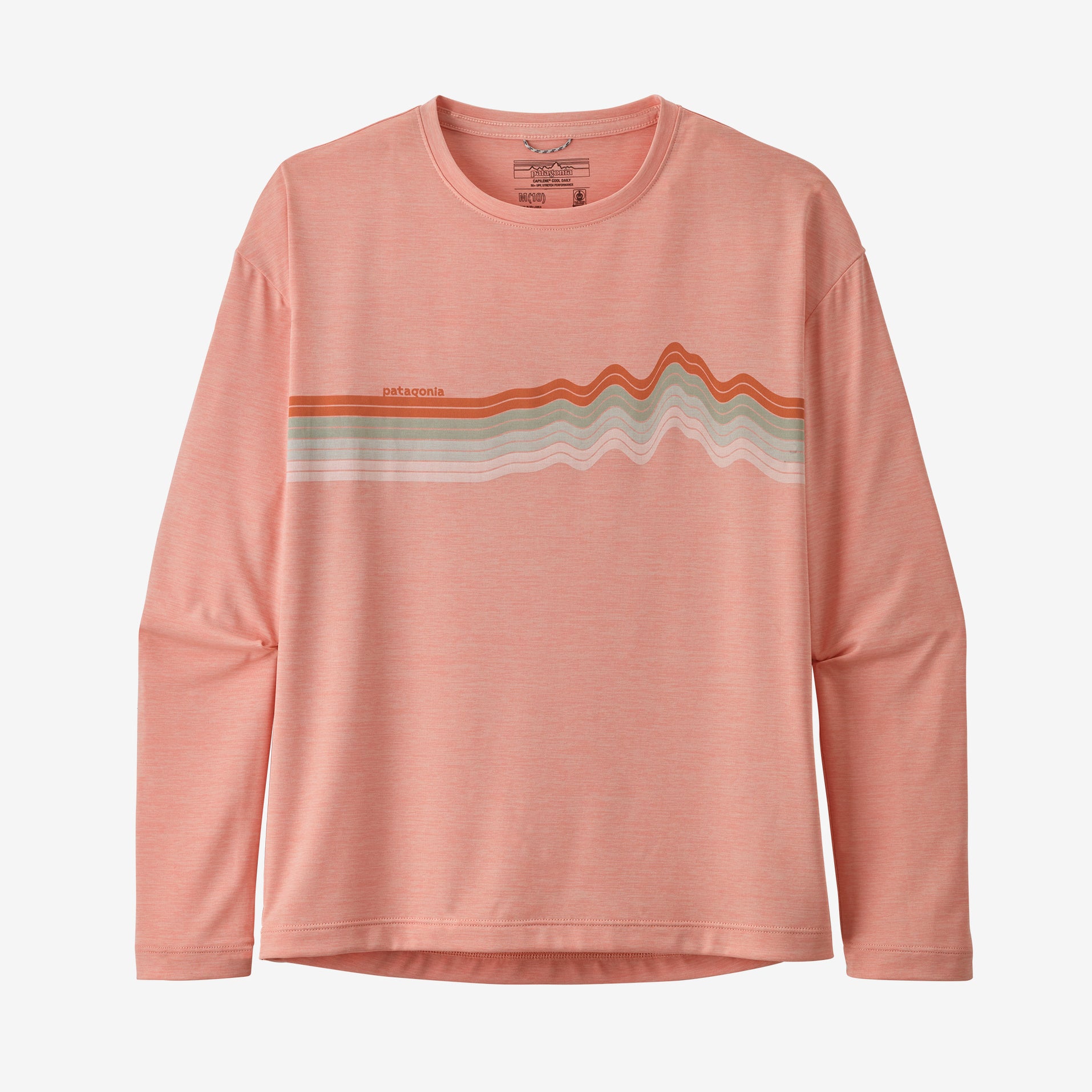 Patagonia - Girls L/S Cap Cool Daily T-Shirt Ridge Rise Stripe: Flamingo Pink X-Dye