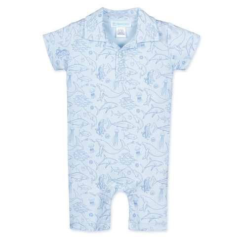 Feather Baby - Deep Ocean Dive Collared Romper Baby Blue