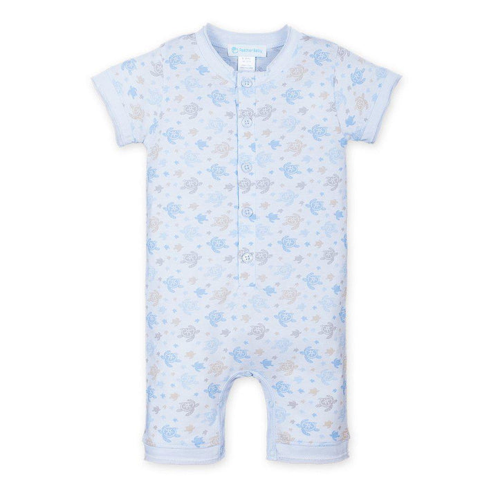 Feather Baby - Henley Romper Sea Turtles on Baby Blue