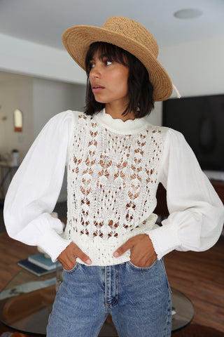 Greylin - Cynthia Crochet Knit Twofer Blouse White