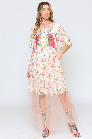 Aratta - Angeles Kiss Maxi Dress Ivory Pink Floral