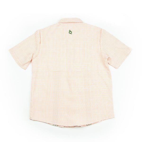 Blue Quail - Guayabera Short Sleeve Shirt - Fall Orange/White Plaid & Green