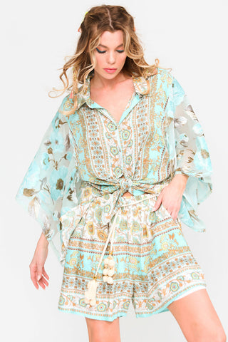 Aratta - Forever Lilies Shirt Ivory/ Teal