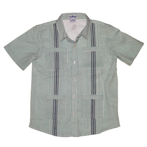 Blue Quail - Sage Green & Navy S/S Guayabera Shirt
