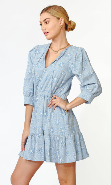 Greylin - Daisy Embroidered Popover Chambray Dress