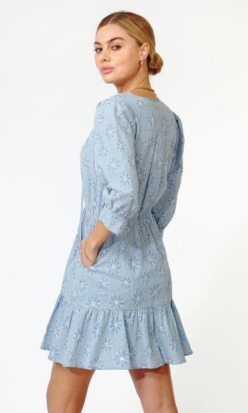 Greylin - Daisy Embroidered Popover Chambray Dress