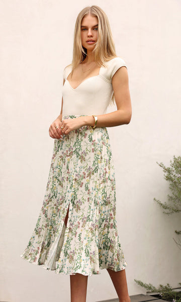 Greylin - Jackie Pleated Midi Skirt Ivory Meadow
