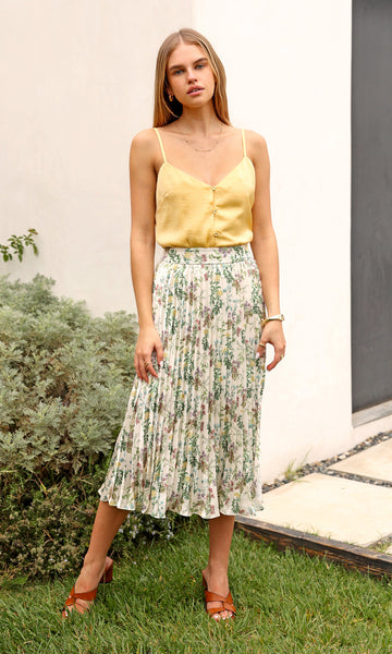 Greylin - Jackie Pleated Midi Skirt Ivory Meadow