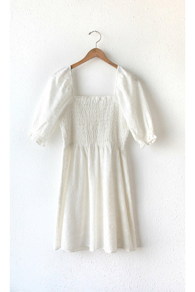 Greylin - Gia Embroidered Eyelet Smocked Mini Dress White Annie Jewel and Charlies Greylin - Gia Embroidered Eyelet Smocked Mini Dress White Annie Jewel and Charlies