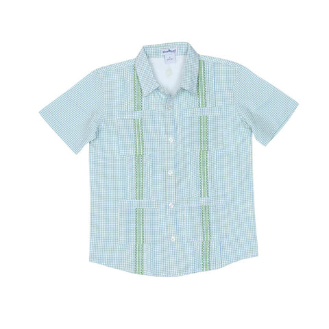 Blue Quail - Light Blue/ Light Green Check Guayabera Shirt