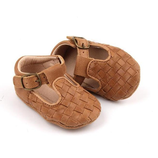 Consciously - Woven Leather T-Bar Walnut Soft Sole