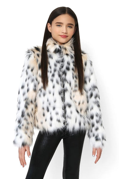 MIA - Tween Girls Brown Leopard Fur Jacket