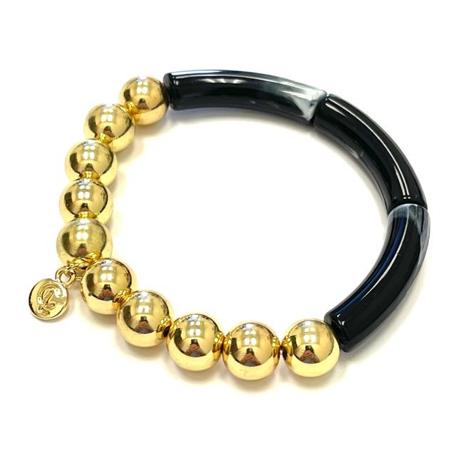 Caryn Lawn - Palm Beach Gold Ball Black Marble Bracelet
