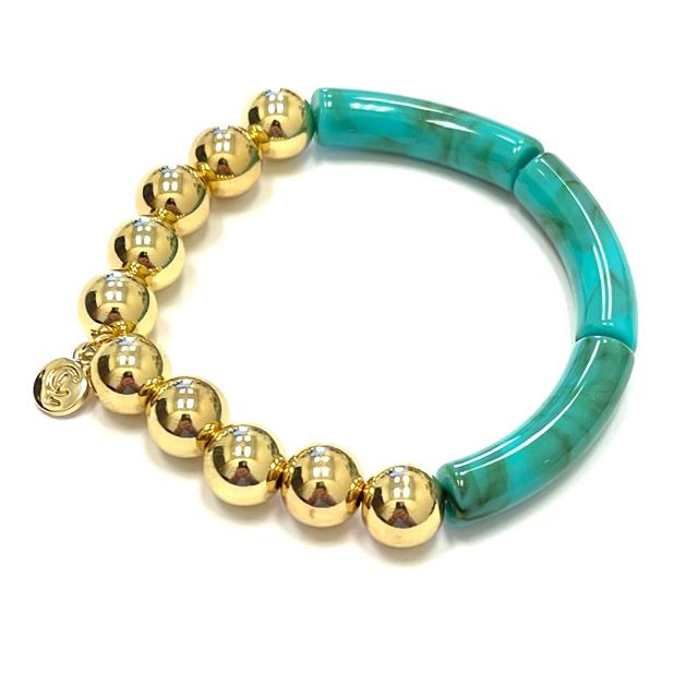 Caryn Lawn - Palm Beach Gold Ball Turquoise Marble Bracelet