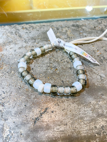 Malibu Sugar - Clear & Silver Beads w/ Silver Stardust Bead - Czech Glass Beaded Bolo Bracelet w/ Suede Tie