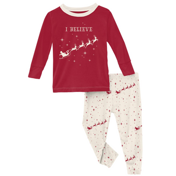 Kickee Pants - L/S Natural Flying Santa Pajama Set