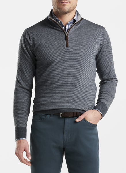 Peter Millar - M's Needle Stripe Quarter Zip Sweater CHA Charcoal