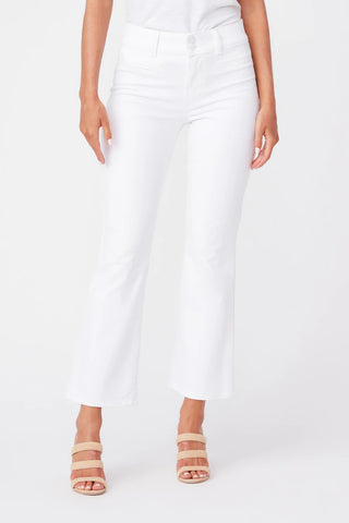 Paige - Claudine w/ Wide Waistband + Double Button + Faux Welt Pockets - Crop White