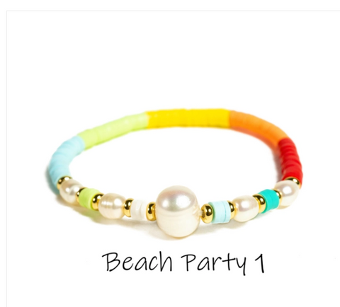 Malibu Sugar - Beach Party Neon Stretch Bracelet w/ Pearls