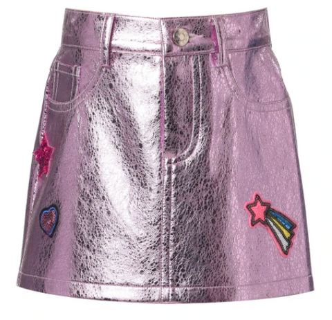 Baby Sara - Pink Faux Leather Skirt w/ Patch Detail