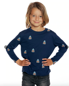 Chaser - Boys Cotton Jersey LS Crew Neck Tee - Shark Bites