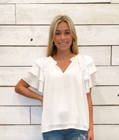 Jade - Tiered Sleeve Ruffle Blouse White