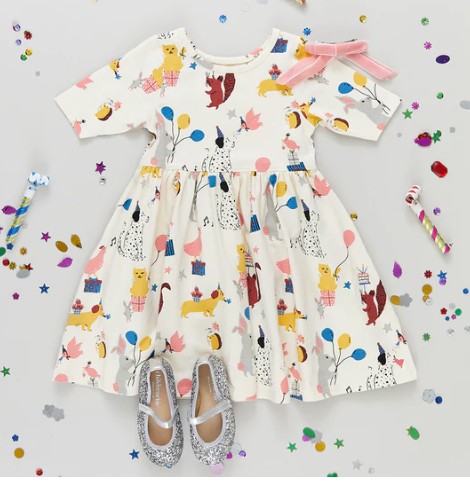 Pink Chicken - Girls Organic Steph Dress Birthday Buddies Annie Jewel and Charlies Pink Chicken - Girls Organic Steph Dress Birthday Buddies Annie Jewel and Charlies