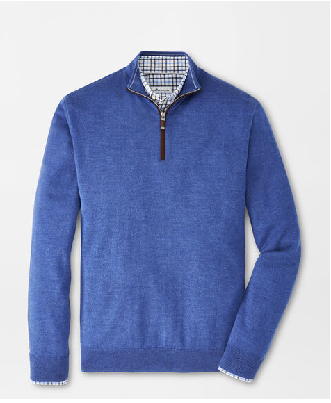 Peter Millar - M's Autumn Crest Suede Trim Quarter Zip Sweater Storm Blue