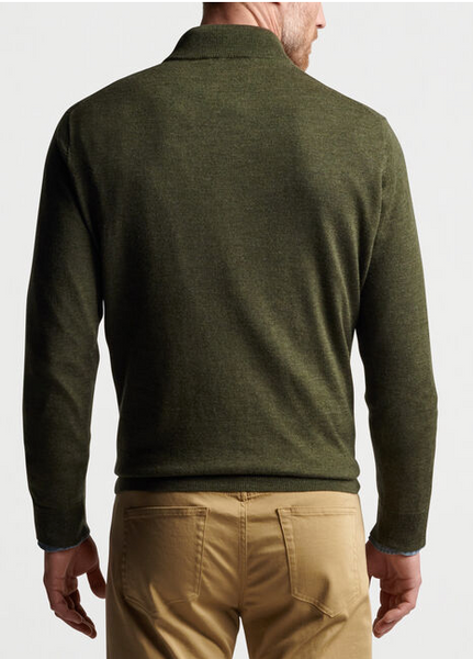 Peter Millar - M's Autumn Crest Suede Trim Quarter Zip Sweater Olive Branch