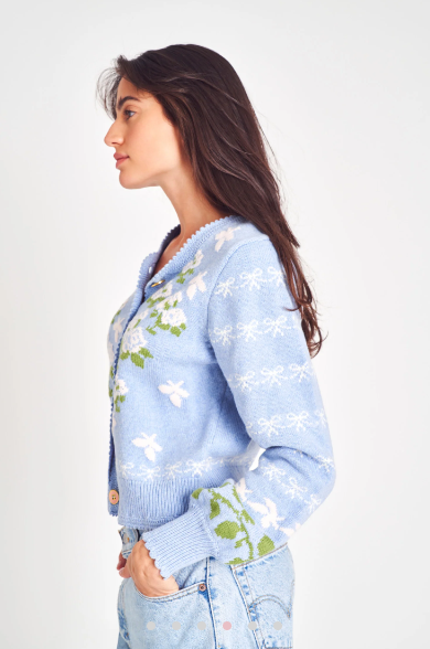 Love Shack Fancy - Charlo Cardigan Periwinkle Orchard