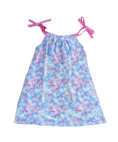Tuk Tuk - Tropical Palms Pink Shoulder Tie Dress